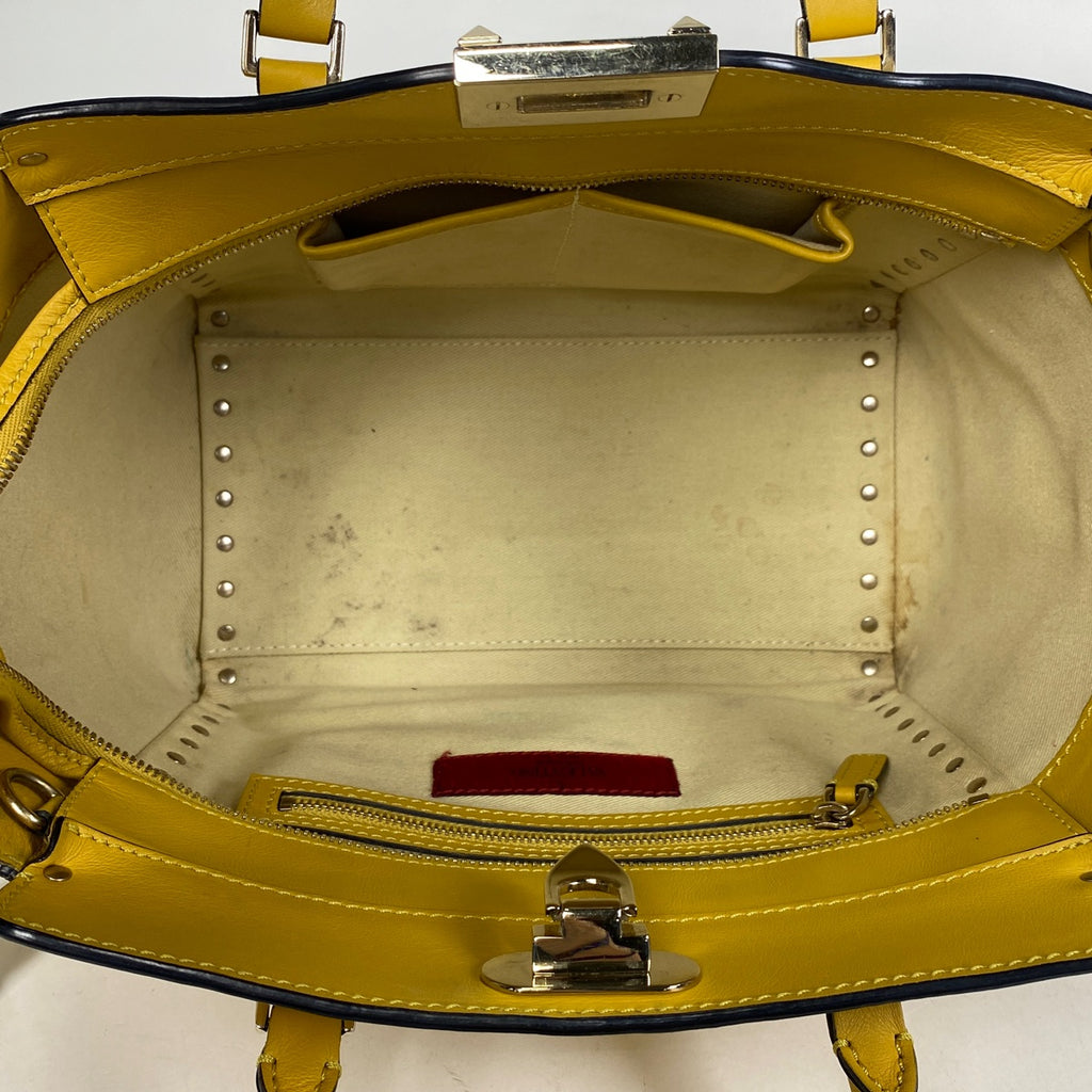ヴァレンティノ・ガラヴァーニ ロックスタッズ ハンドバッグ 2WAY ショルダーバッグ ハンドバッグ レザー イエロー レディース 【中古】brbag