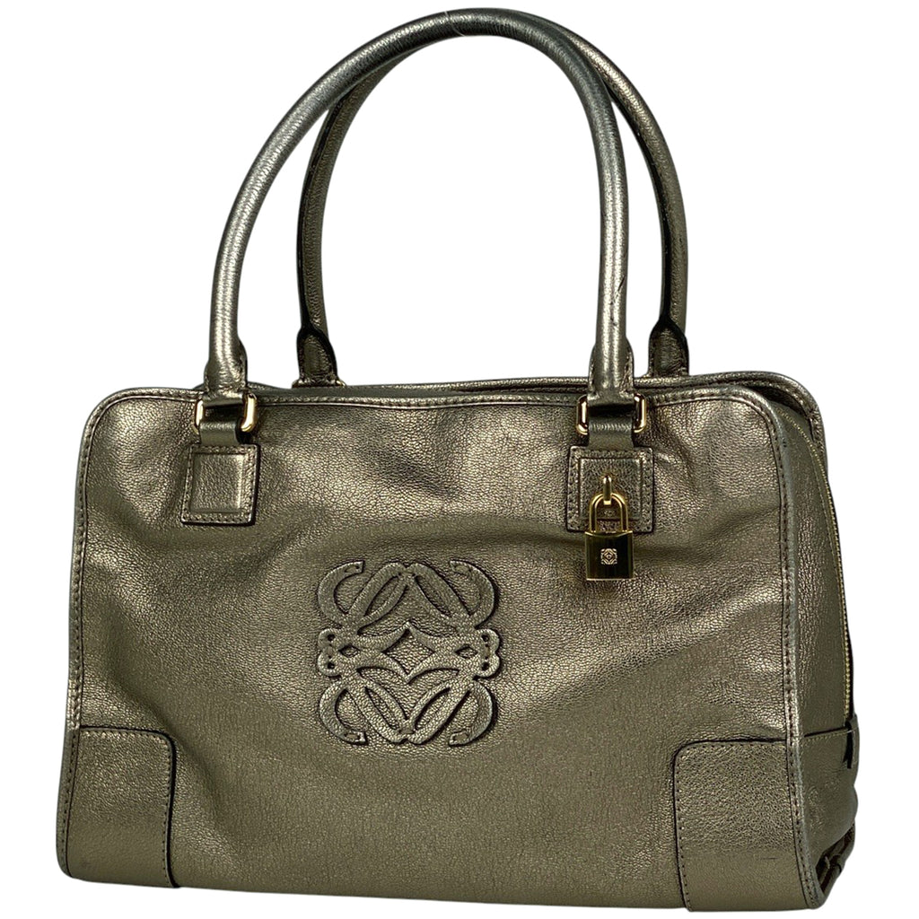 ロエベ アマソナ 36 アナグラム メタリック ハンドバッグ レザー ゴールド レディース 【中古】brbag