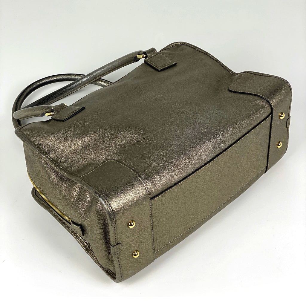 ロエベ アマソナ 36 アナグラム メタリック ハンドバッグ レザー ゴールド レディース 【中古】brbag