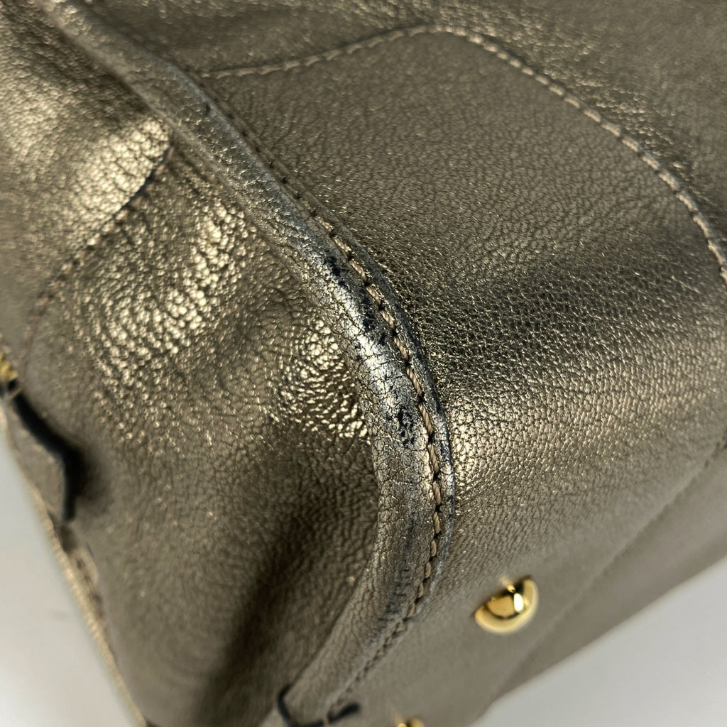 ロエベ アマソナ 36 アナグラム メタリック ハンドバッグ レザー ゴールド レディース 【中古】brbag