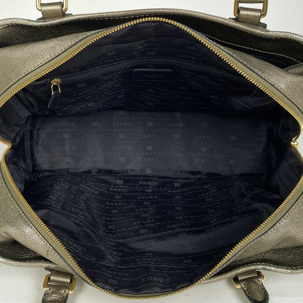 ロエベ アマソナ 36 アナグラム メタリック ハンドバッグ レザー ゴールド レディース 【中古】brbag