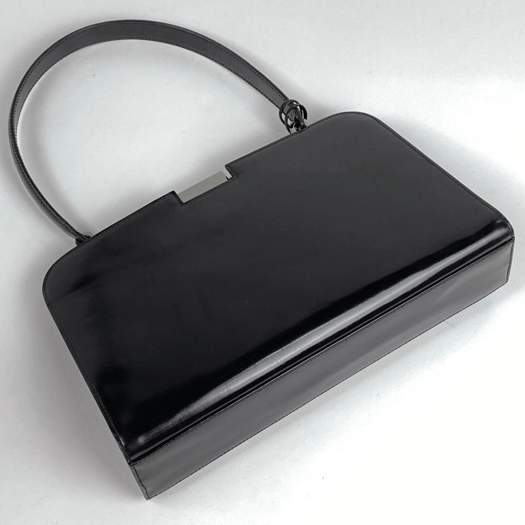 【良品】GRES 　グレ　エナメル　がま口　ハンドバッグ ブラック　ゴールド GRES - 【良品】GRES グレ エナメル がま口 ハンドバッグ