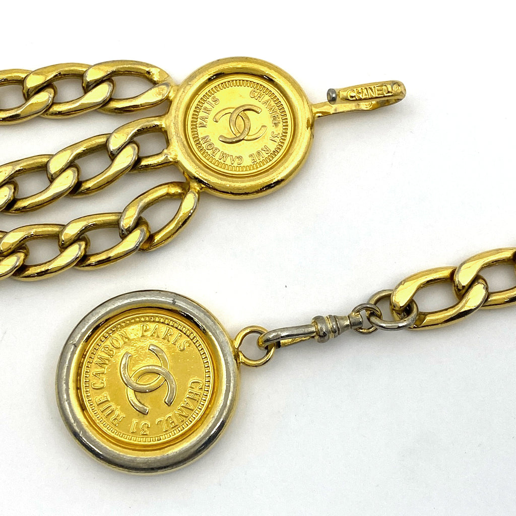 【 良品 】 シャネル 3連 チェーンベルト ゴールド ココマーク コイン 刻印 バイセル公式】シャネル ココマーク チェーン ベルト CCマーク 3