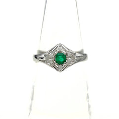 エメラルド デザインリング プラチナ 指輪 メレダイヤ リング 12.5号 Pt900 エメラルド ダイヤモンド レディース 【中古】nbjwl