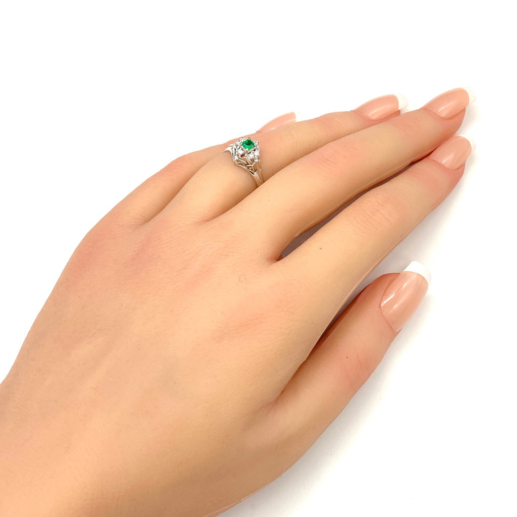 エメラルド デザインリング プラチナ 指輪 メレダイヤ リング 12.5号 Pt900 エメラルド ダイヤモンド レディース 【中古】nbjwl