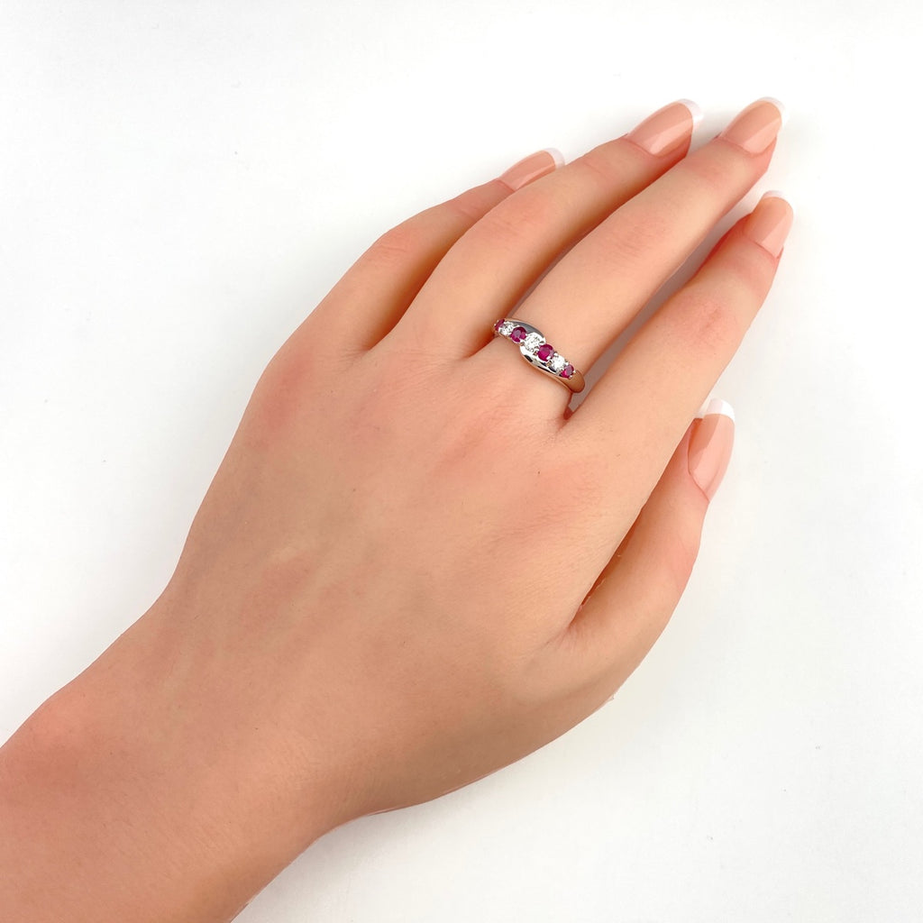 ルビー デザインリング プラチナ 指輪 メレダイヤ リング 12号 Pt900 ルビー ダイヤモンド レディース 【中古】nbjwl