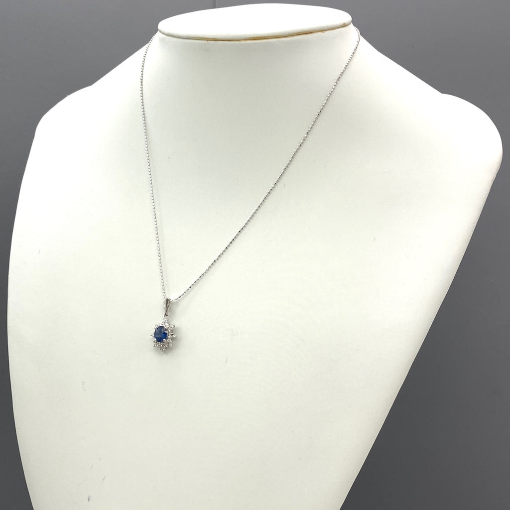 サファイア デザインネックレス WG ホワイトゴールド ペンダント メレダイヤ ダイヤモンド ネックレス K18 WG サファイア レディース 【中古】nbjwl