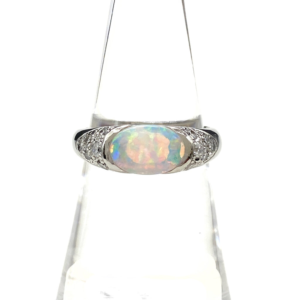 オパール デザインリング プラチナ 指輪 メレダイヤ リング 13号 Pt900 オパール ダイヤモンド レディース 【中古】nbjwl