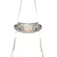 オパール デザインリング プラチナ 指輪 メレダイヤ リング 13号 Pt900 オパール ダイヤモンド レディース 【中古】nbjwl