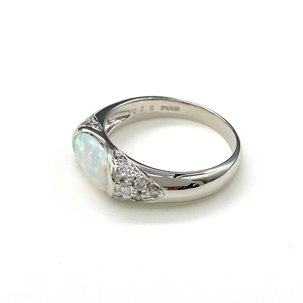 オパール デザインリング プラチナ 指輪 メレダイヤ リング 13号 Pt900 オパール ダイヤモンド レディース 【中古】nbjwl