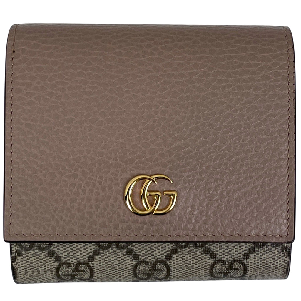 グッチ ダブルG バイカラー ミディアム ウォレット GGマーモント 二つ折り財布 GGスプリーム ピンク ベージュ 598587 レディース 【中古】brbag