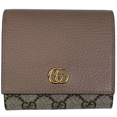 グッチ ダブルG バイカラー ミディアム ウォレット GGマーモント 二つ折り財布 GGスプリーム ピンク ベージュ 598587 レディース 【中古】brbag