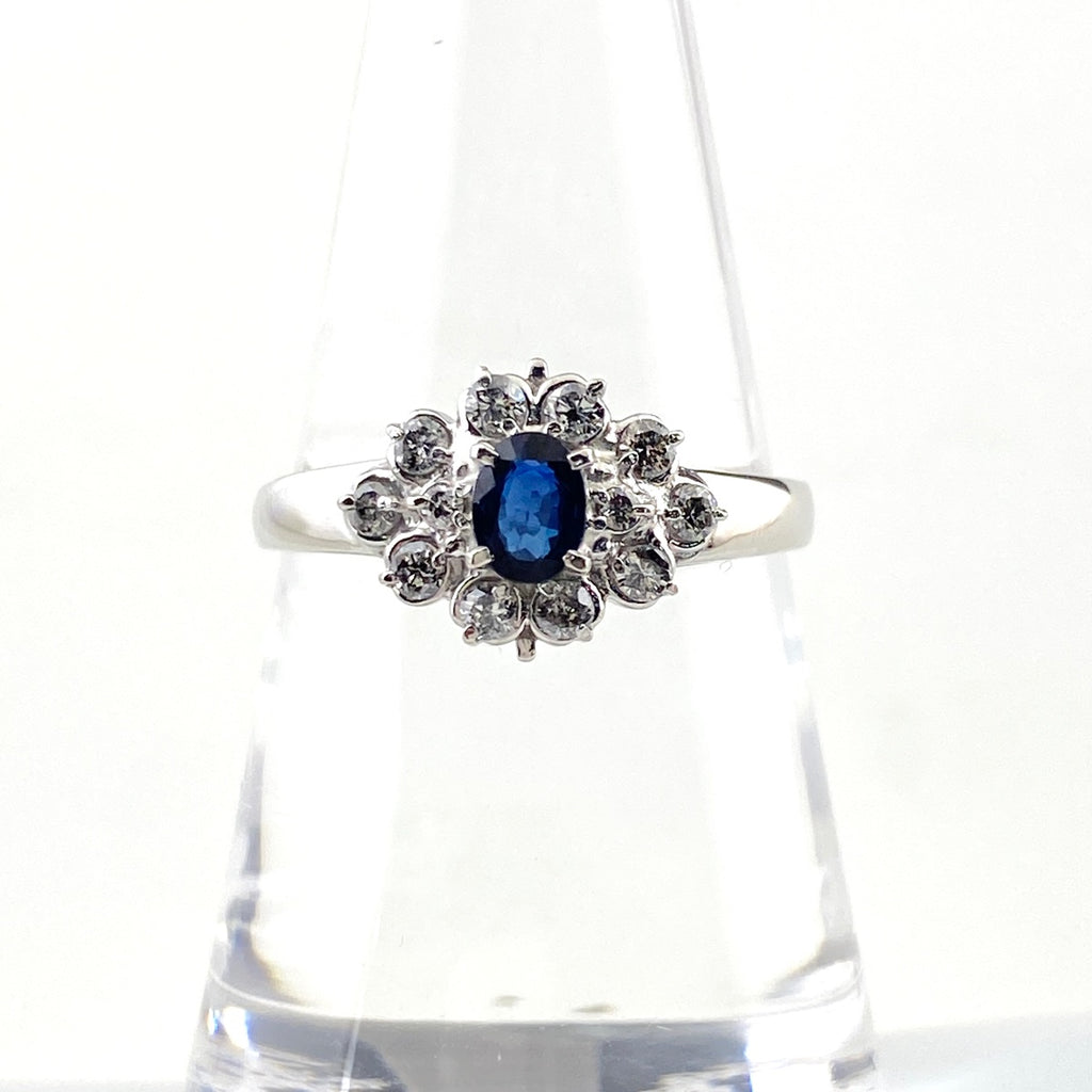 サファイア デザインリング プラチナ 指輪 メレダイヤ リング 15.5号 Pt900 サファイア ダイヤモンド レディース 【中古】nbjwl