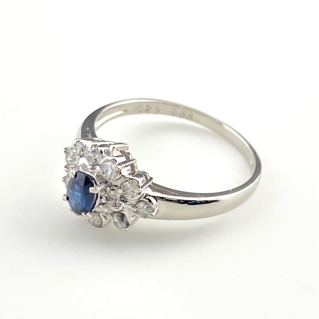 サファイア デザインリング プラチナ 指輪 メレダイヤ リング 15.5号 Pt900 サファイア ダイヤモンド レディース 【中古】nbjwl