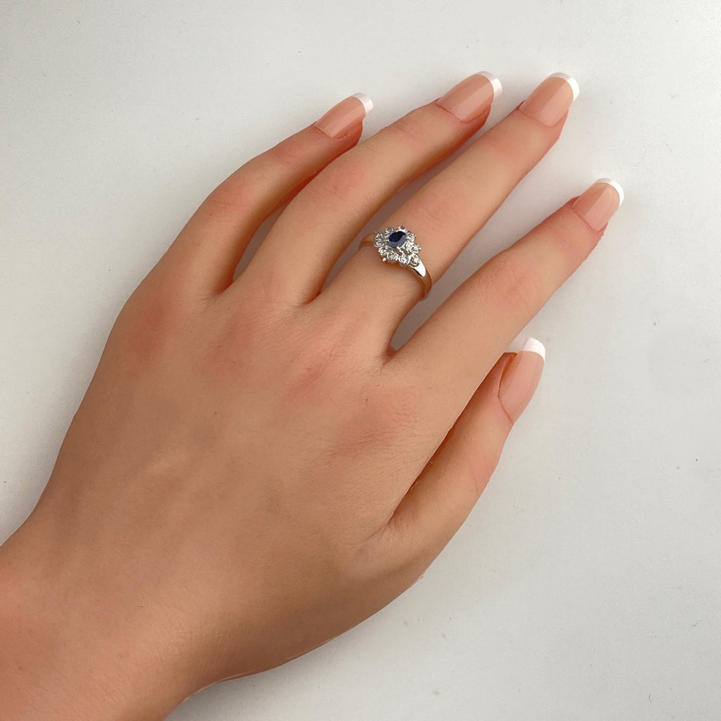 サファイア デザインリング プラチナ 指輪 メレダイヤ リング 15.5号 Pt900 サファイア ダイヤモンド レディース 【中古】nbjwl