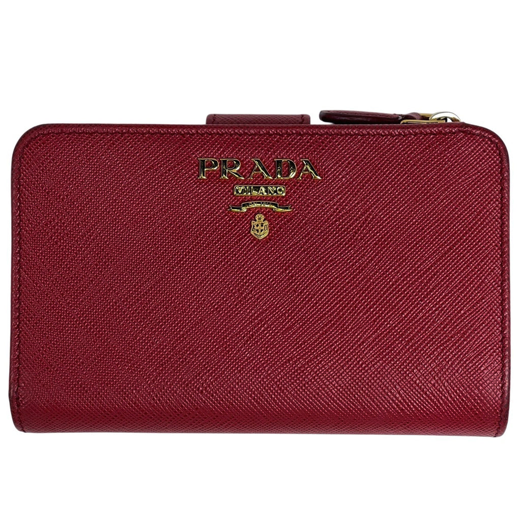 プラダ ロゴ 二つ折り財布 L字ファスナー 二つ折り財布 サフィアーノレザー レッド レディース 【中古】brbag