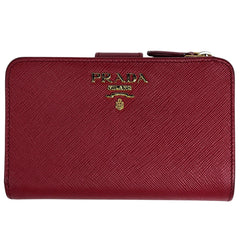 プラダ ロゴ 二つ折り財布 L字ファスナー 二つ折り財布 サフィアーノレザー レッド レディース 【中古】brbag