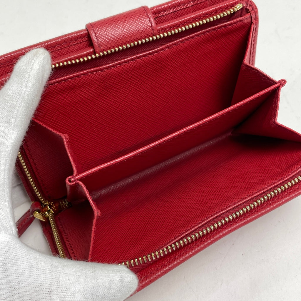 プラダ ロゴ 二つ折り財布 L字ファスナー 二つ折り財布 サフィアーノレザー レッド レディース 【中古】brbag