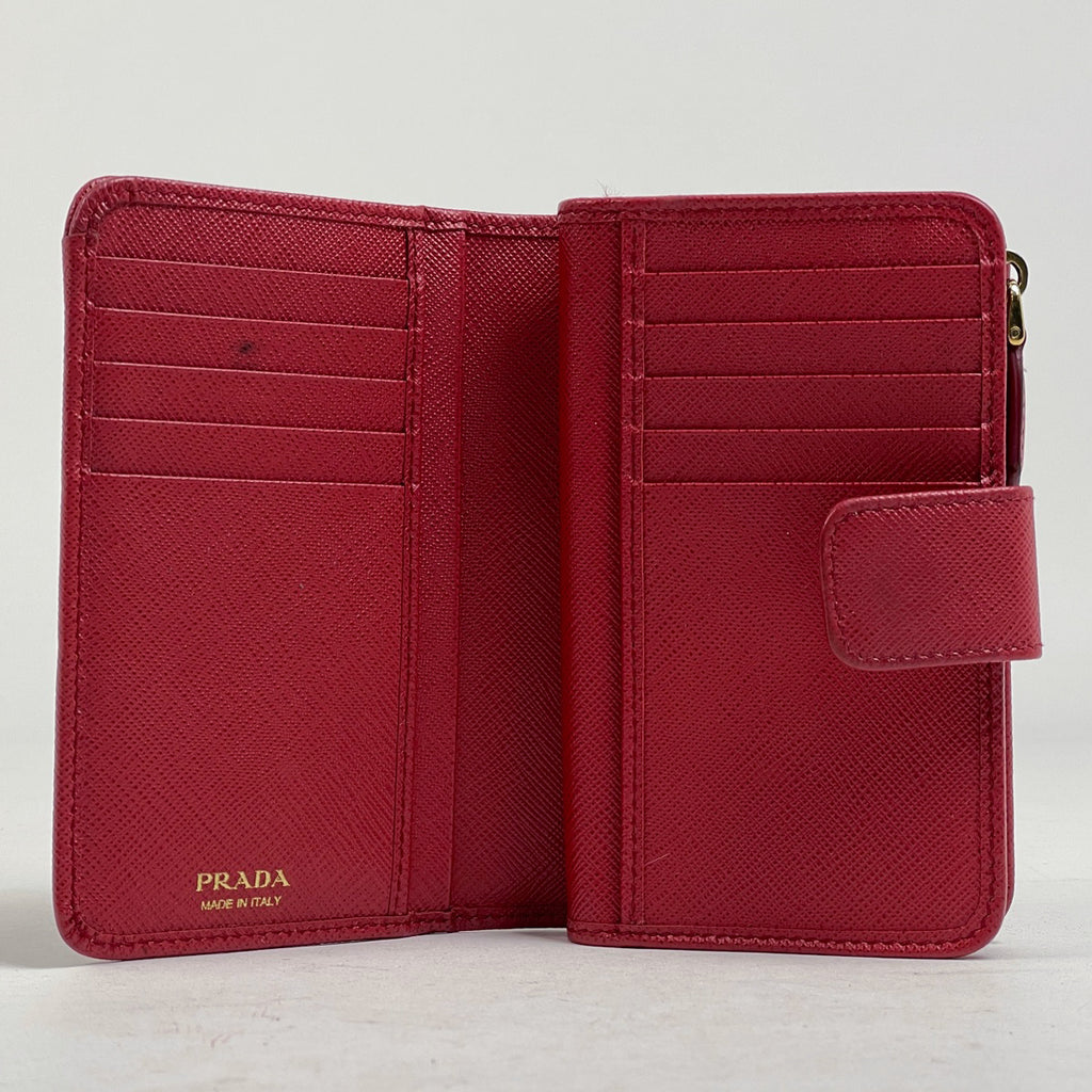 プラダ ロゴ 二つ折り財布 L字ファスナー 二つ折り財布 サフィアーノレザー レッド レディース 【中古】brbag