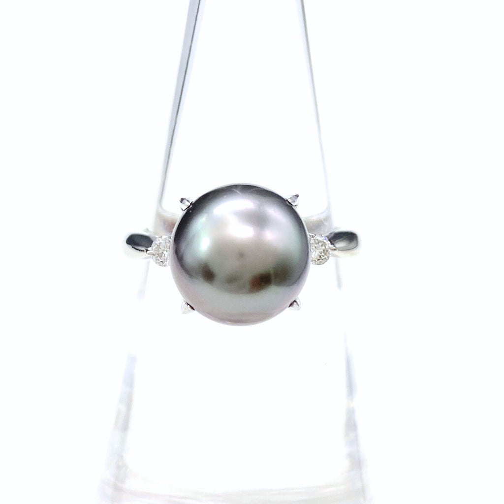 パール デザインリング プラチナ 指輪 メレダイヤ 真珠 リング 11.5号 Pt900 パール ダイヤモンド レディース 【中古】nbjwl