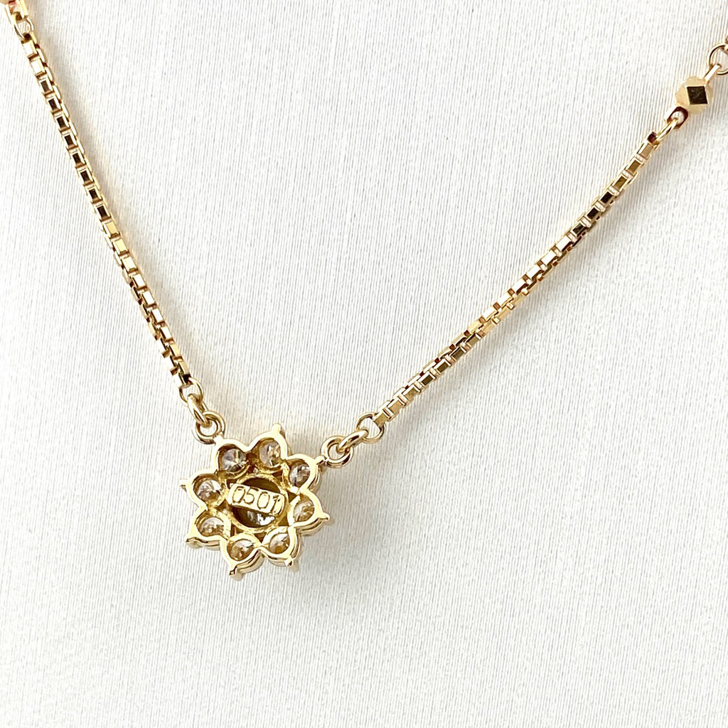 フラワーモチーフ デザインネックレス YG イエローゴールド ペンダント 花 ネックレス K18 ダイヤモンド レディース 【中古】nbjwl