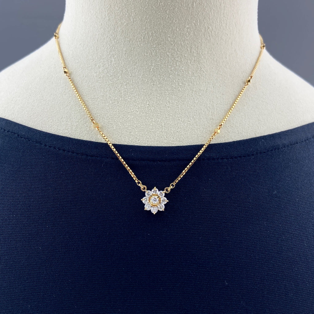 フラワーモチーフ デザインネックレス YG イエローゴールド ペンダント 花 ネックレス K18 ダイヤモンド レディース 【中古】nbjwl