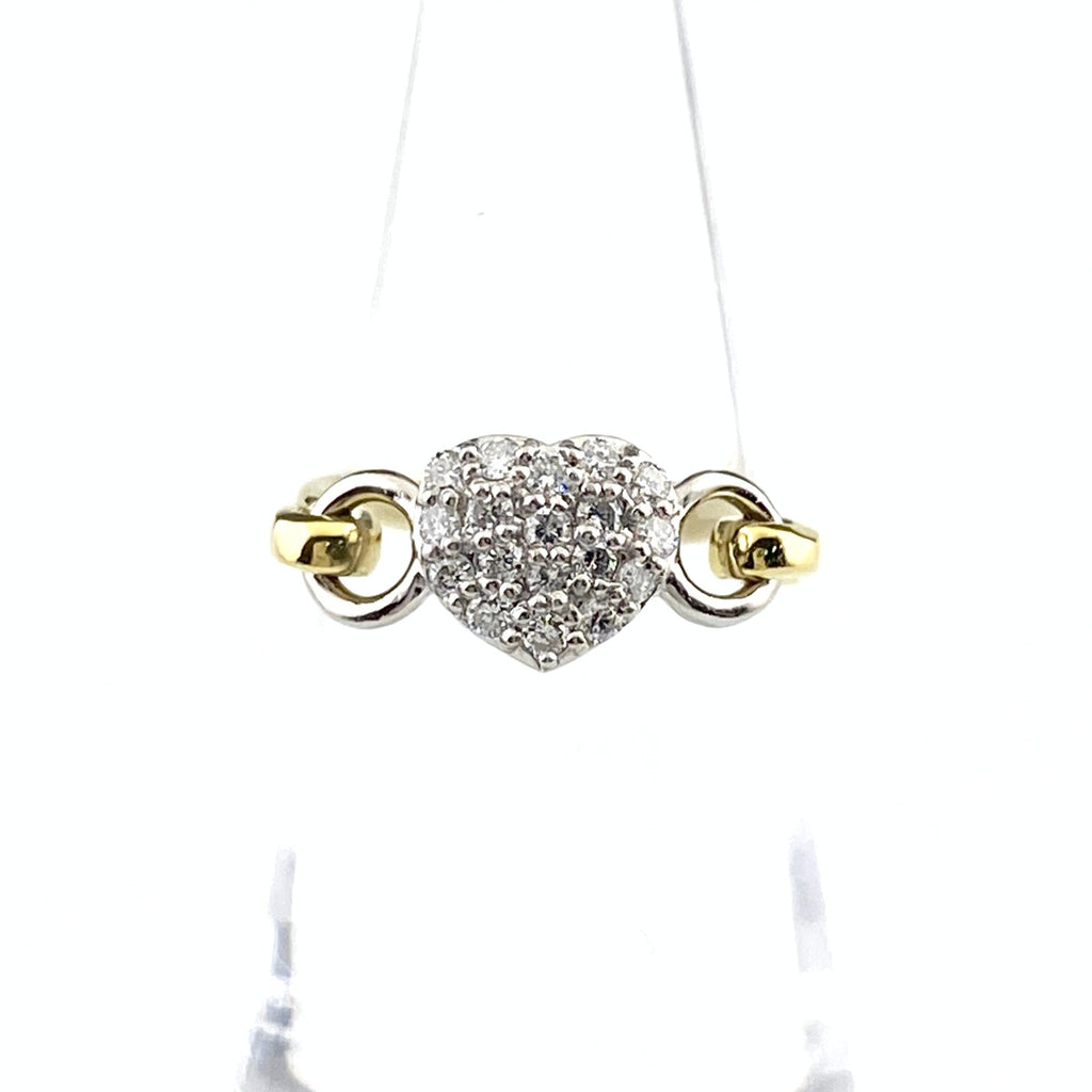 ハートモチーフ デザインリング YG イエローゴールド プラチナ 指輪 メレダイヤ スイング リング 9.5号 K18 Pt900 ダイヤモンド レディース 【中古】nbjwl