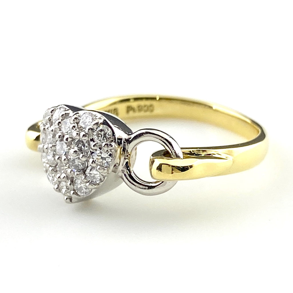 ハートモチーフ デザインリング YG イエローゴールド プラチナ 指輪 メレダイヤ スイング リング 9.5号 K18 Pt900 ダイヤモンド レディース 【中古】nbjwl