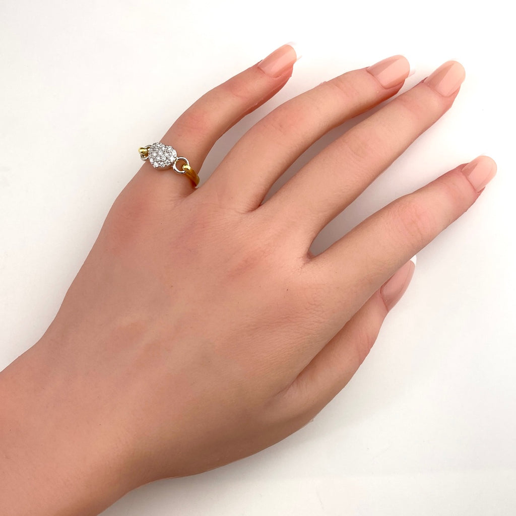 ハートモチーフ デザインリング YG イエローゴールド プラチナ 指輪 メレダイヤ スイング リング 9.5号 K18 Pt900 ダイヤモンド レディース 【中古】nbjwl