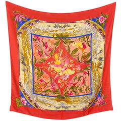 エルメス カレ 140 TROPIQUES トロピカル 花柄 鳥柄 スカーフ 大判 ショール カシミヤ レッド マルチカラー レディース 【中古】brbag