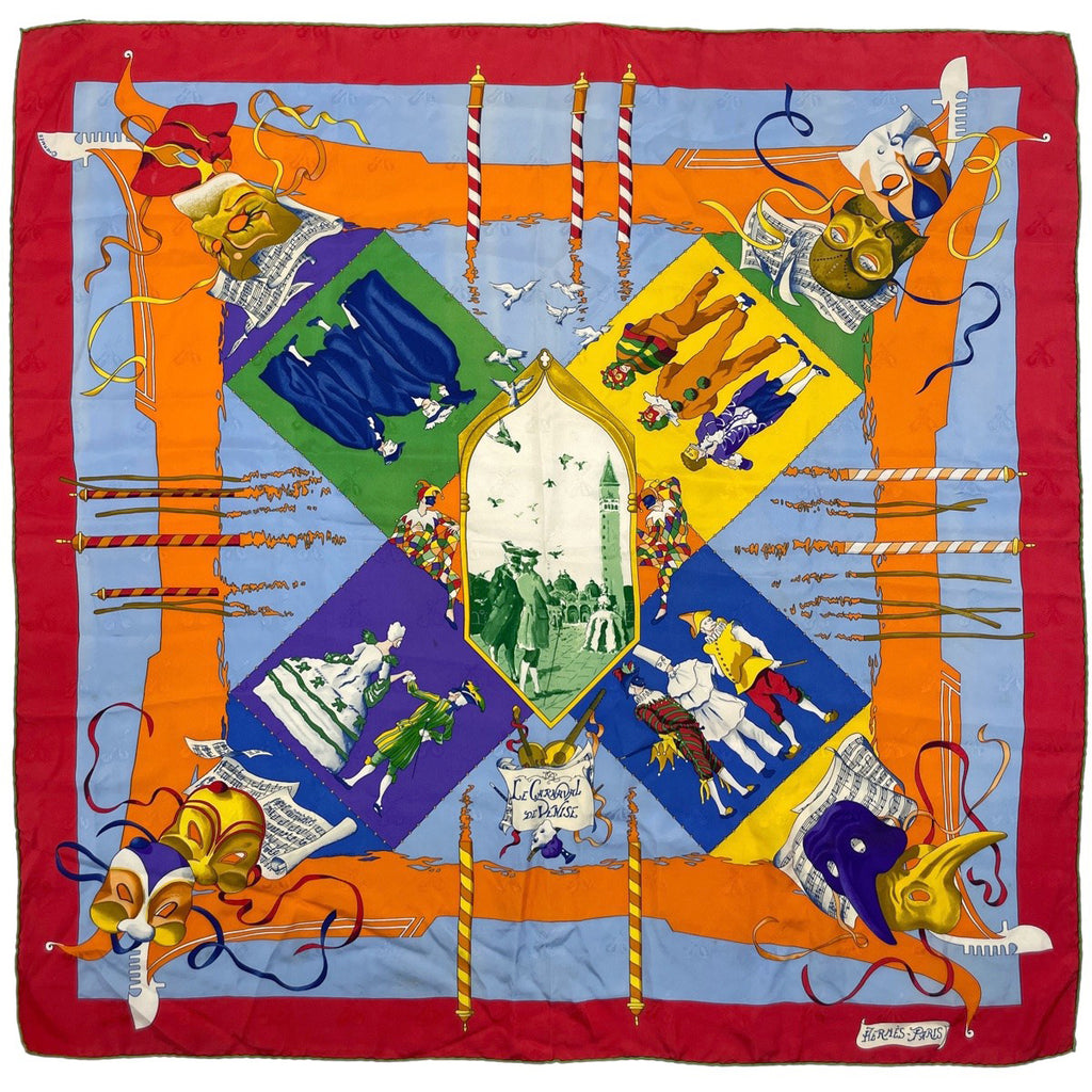 エルメス カレ 90 LE CARNAVAL DE VENISE ヴェニスのカーニバル スカーフ シルク レッド マルチカラー レディース 【中古】brbag