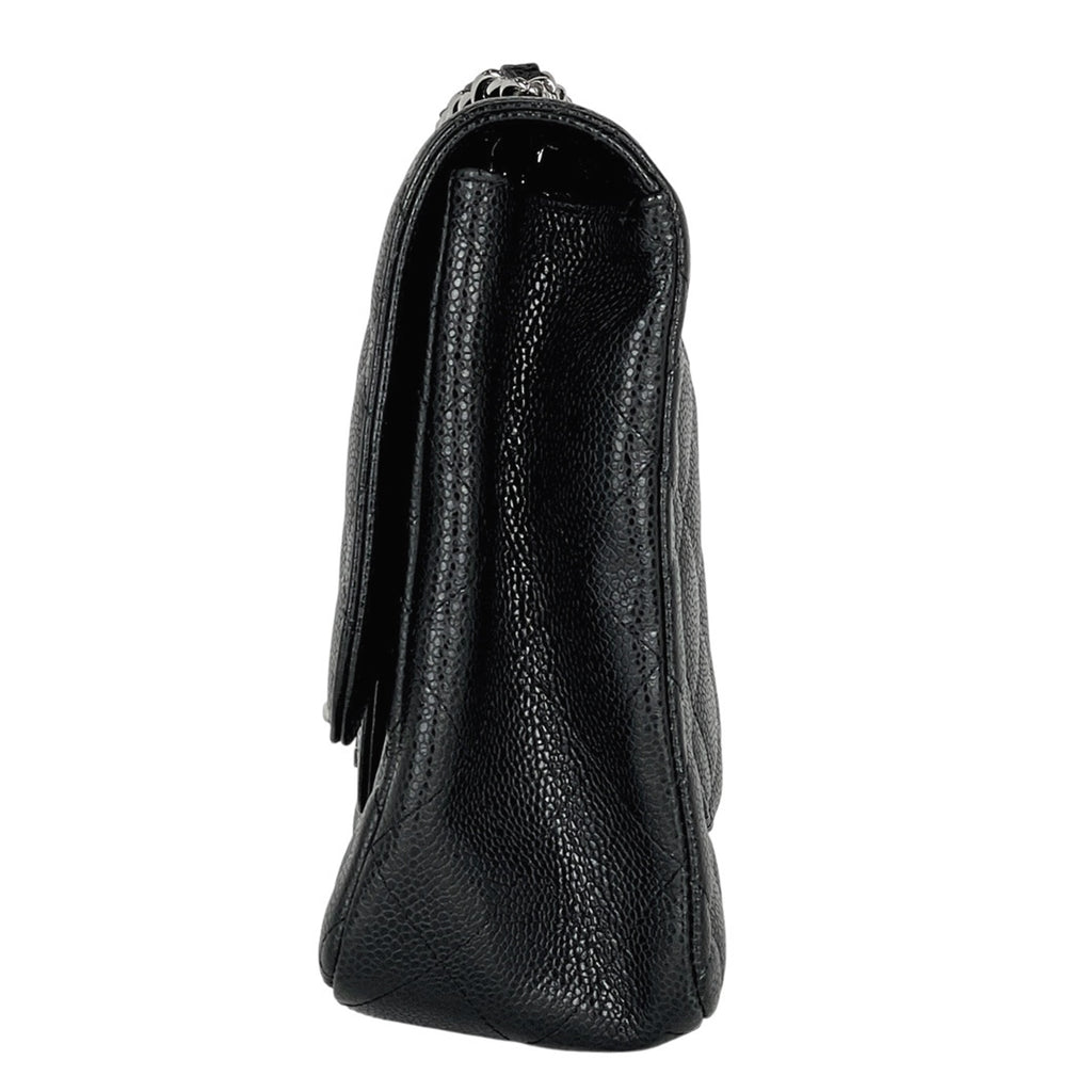 シャネル デカ マトラッセ シングルフラップ チェーン ショルダーバッグ ココマーク Ｗチェーン ショルダーバッグ キャビアスキン ブラック レディース 【中古】brbag