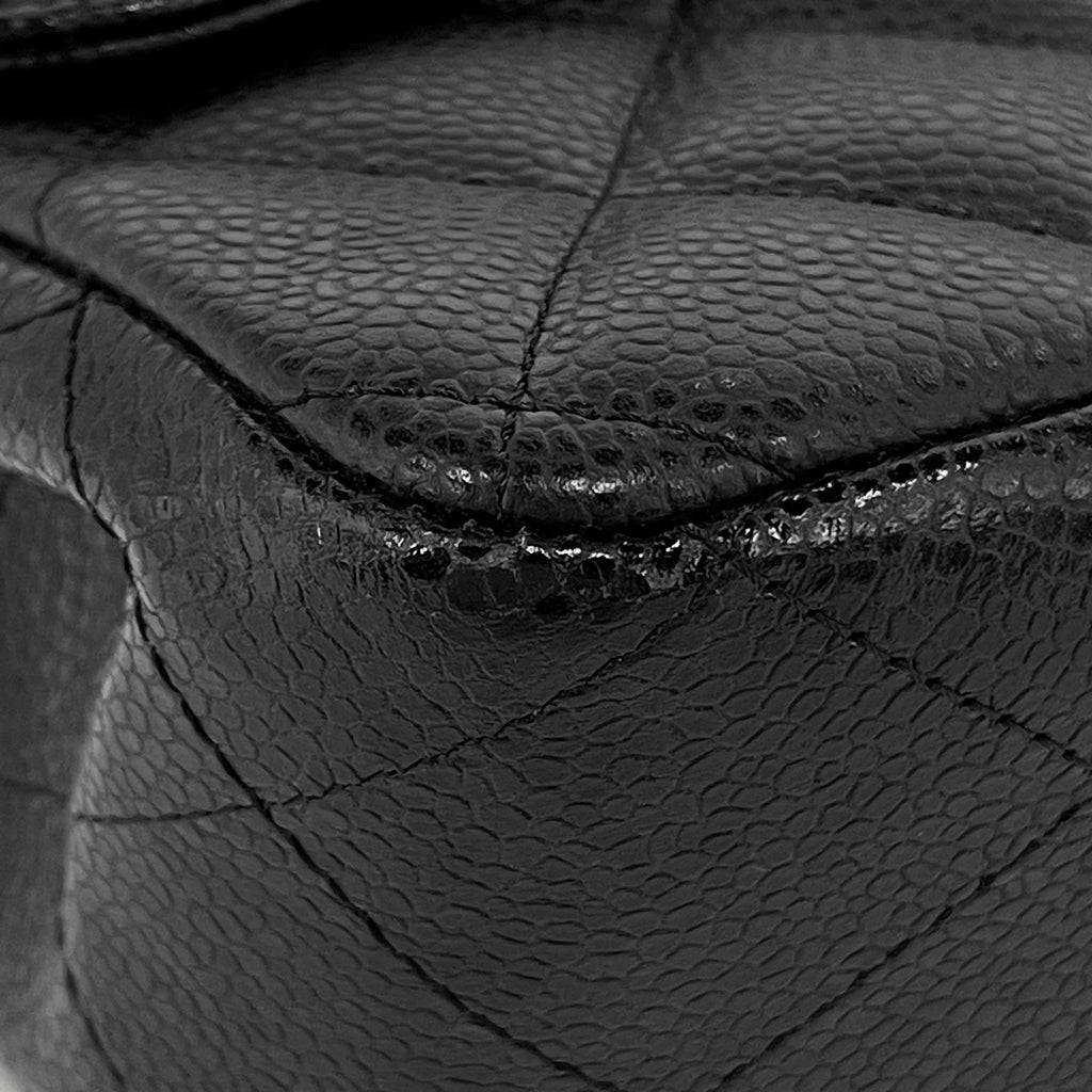 シャネル デカ マトラッセ シングルフラップ チェーン ショルダーバッグ ココマーク Ｗチェーン ショルダーバッグ キャビアスキン ブラック レディース 【中古】brbag