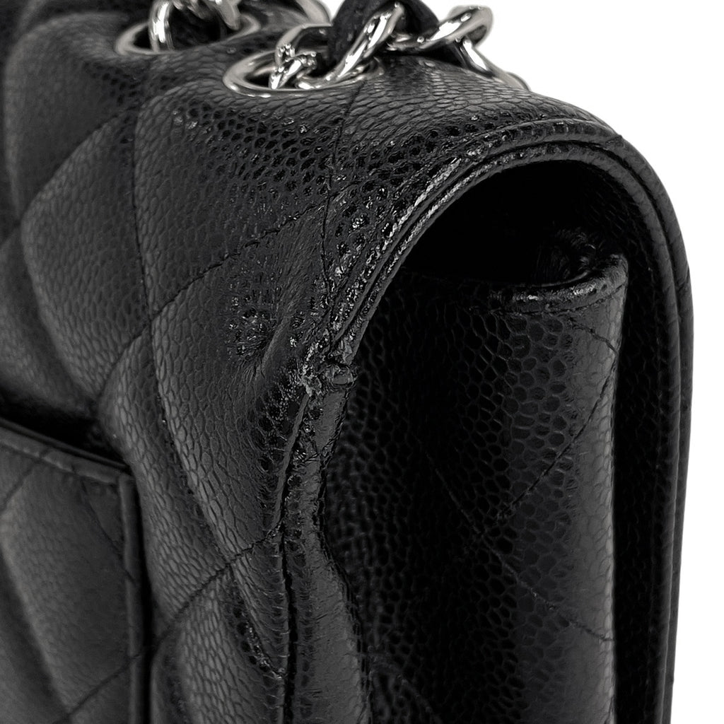 シャネル デカ マトラッセ シングルフラップ チェーン ショルダーバッグ ココマーク Ｗチェーン ショルダーバッグ キャビアスキン ブラック レディース 【中古】brbag