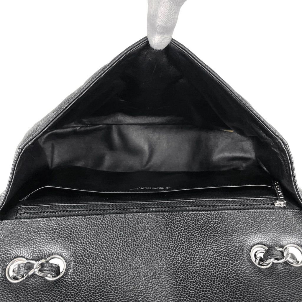 シャネル デカ マトラッセ シングルフラップ チェーン ショルダーバッグ ココマーク Ｗチェーン ショルダーバッグ キャビアスキン ブラック レディース 【中古】brbag