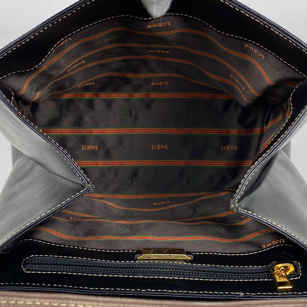 ロエベ ベラスケス ハンドバッグ  ロゴ ハンドバッグ レザー ブラック ブラウン レディース 【中古】brbag