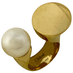 クロエ フェイクパール デザイン リング 指輪 リング 12号 GP ゴールド ホワイト レディース 【中古】bracc