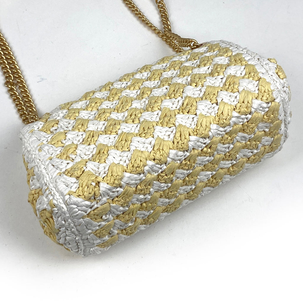 ケイトスペード ロゴ チェーン ショルダーバッグ ショルダーバッグ ラフィア ホワイト イエロー レディース 【中古】brbag
