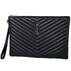 イヴ・サンローラン ロゴ クラッチバッグ タブレットポーチ セカンドバッグ クラッチバッグ レザー ブラック 559193 レディース 【中古】brbag