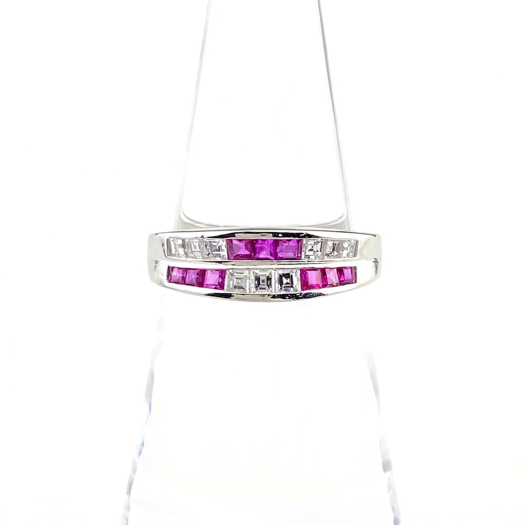 ルビー デザインリング プラチナ 指輪 メレダイヤ リング 11.5号 Pt900 ルビー メレダイヤ レディース 【中古】nbjwl
