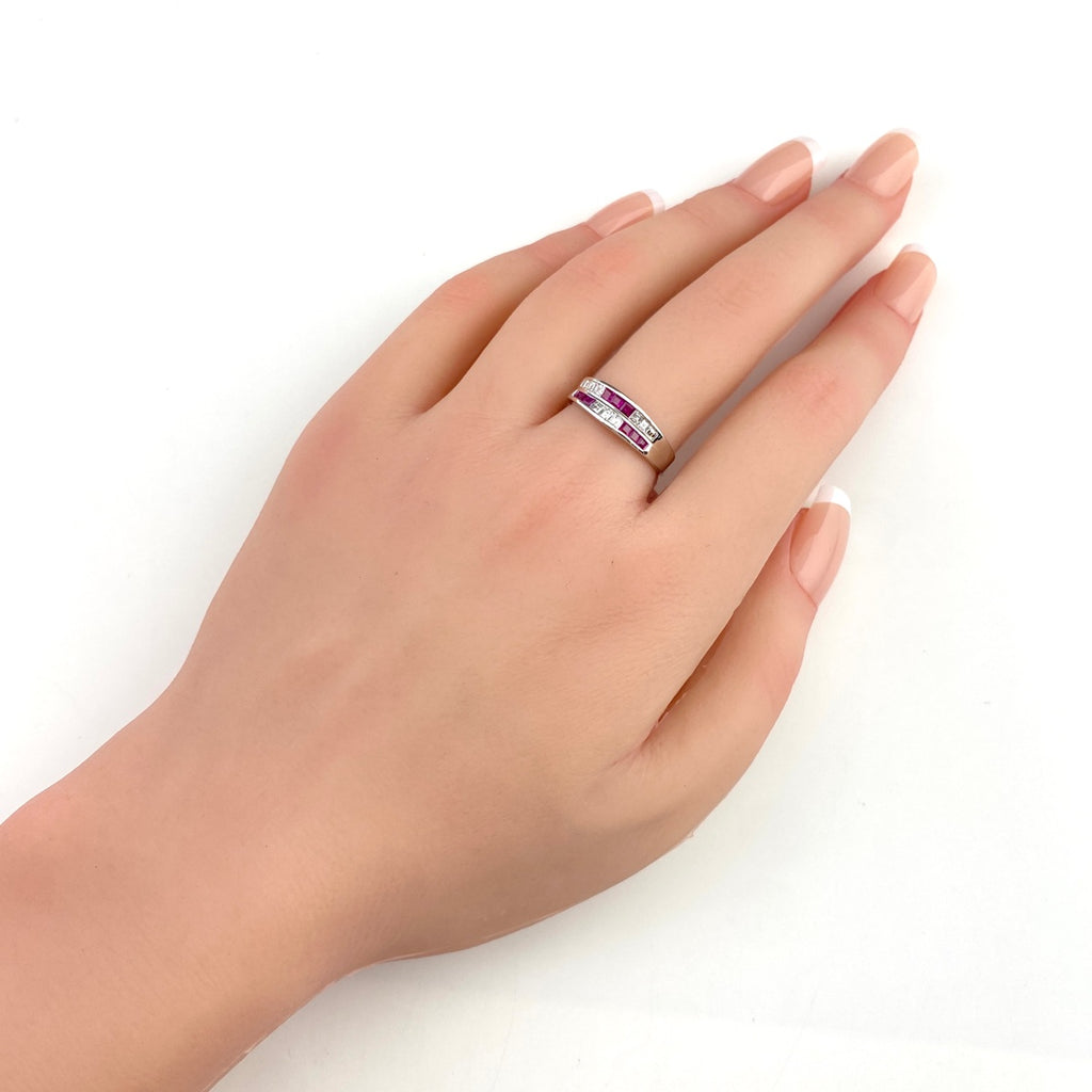 ルビー デザインリング プラチナ 指輪 メレダイヤ リング 11.5号 Pt900 ルビー メレダイヤ レディース 【中古】nbjwl