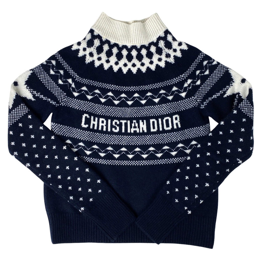 クリスチャンディオール ロゴ ハイネック セーター 星 ニット 長袖 トップス セーター ウール カシミヤ ネイビー レディース 【中古】brapp