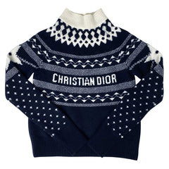 クリスチャンディオール ロゴ ハイネック セーター 星 ニット 長袖 トップス セーター ウール カシミヤ ネイビー レディース 【中古】brapp