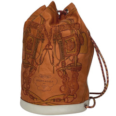 エルメス ソワクール 22 リュックサック ショルダーバッグ シルク オレンジ ホワイト □Q レディース 【中古】brbag