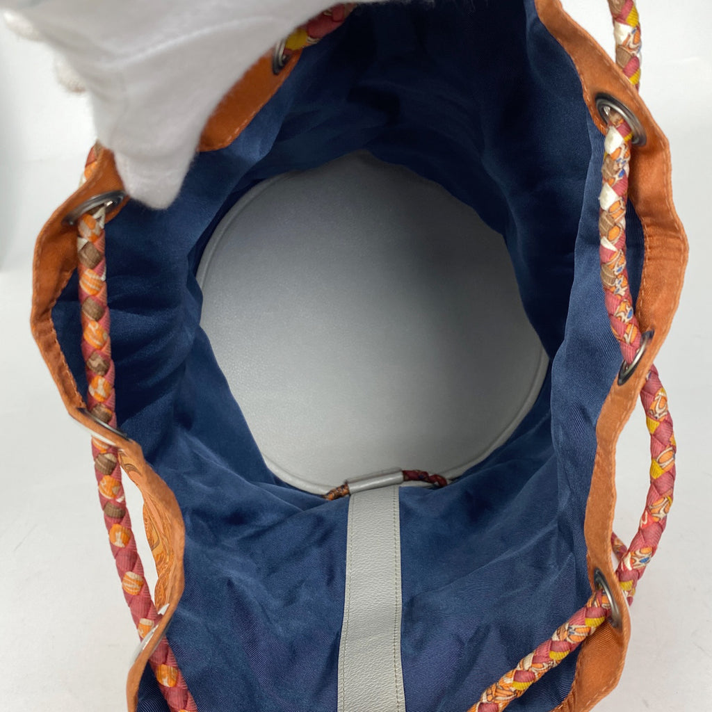 エルメス ソワクール 22 リュックサック ショルダーバッグ シルク オレンジ ホワイト □Q レディース 【中古】brbag