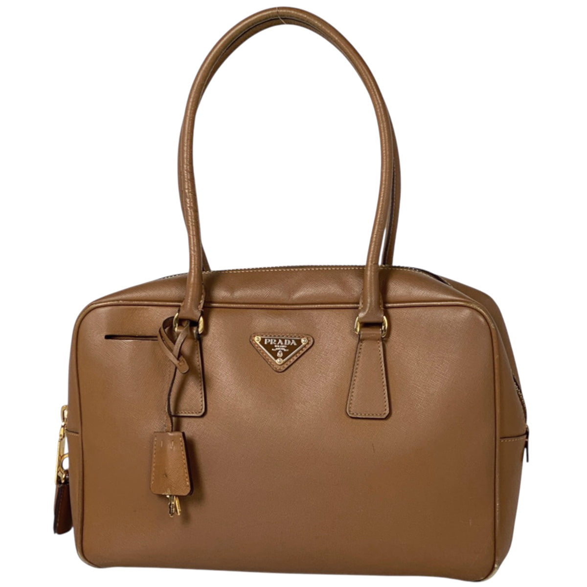 正規品☆プラダ ロゴ ハンドバッグ ミニボストンバッグ レザーバッグ ブラウン ◇ PRADA プラダ レザーハンドバッグ ミニボストンバッグ ライト