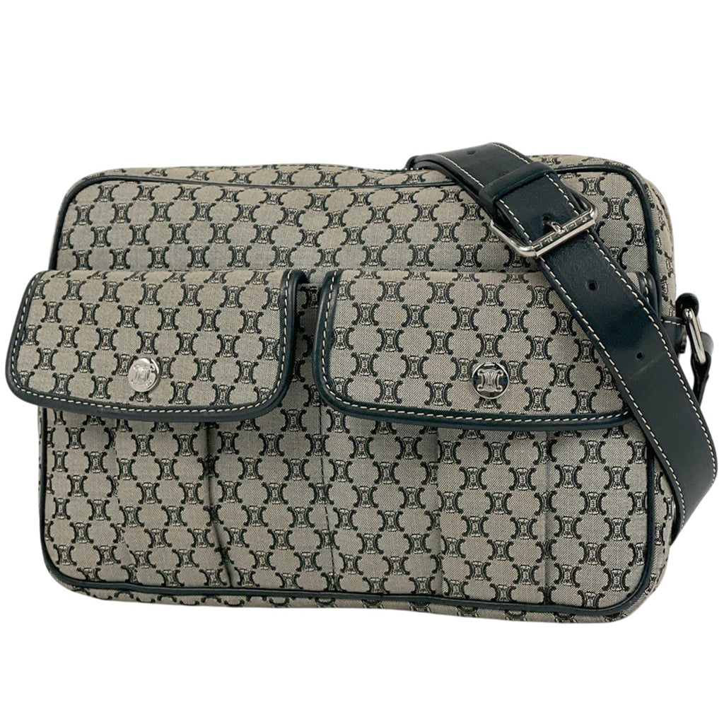 セリーヌ マカダム柄 ショルダーバッグ ブラゾン ショルダーバッグ キャンバス グレー ブラック レディース 【中古】brbag