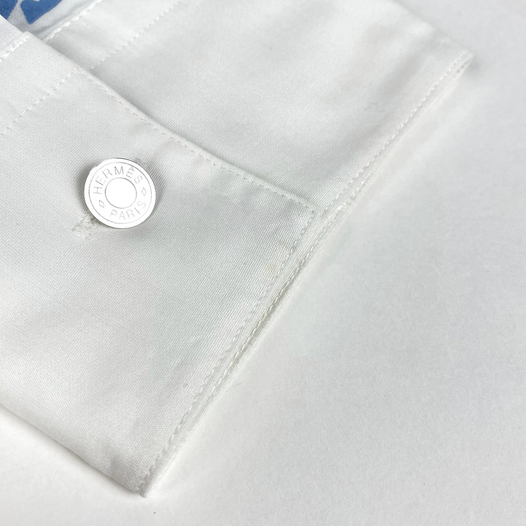 エルメス ホース柄 長袖シャツ 馬柄 セリエボタン トップス 長袖シャツ 綿 ホワイト ブルー メンズ 【中古】brapp