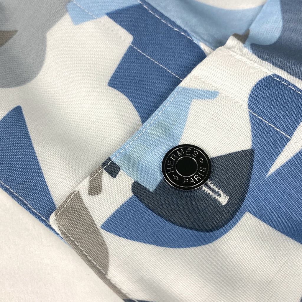エルメス ホース柄 長袖シャツ 馬柄 セリエボタン トップス 長袖シャツ 綿 ホワイト ブルー メンズ 【中古】brapp