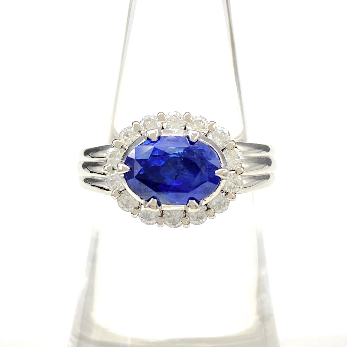 バイセル公式】サファイア デザインリング プラチナ 指輪 メレダイヤ バイセル公式】サファイア デザインリング プラチナ 指輪 メレダイヤ